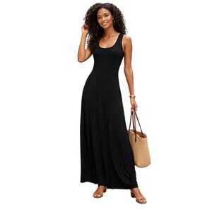Versona Black Maxi Dress Large Sleeveless Scoop Neck Stretch Knit Size L